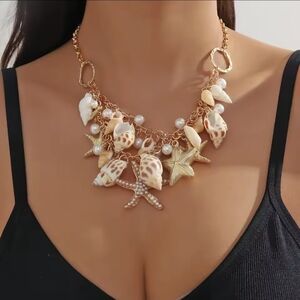 Gold Starfish and Pearl Necklace
